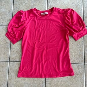 Philosophy Tee with Puffed Sleeves - Hot Coral Pink